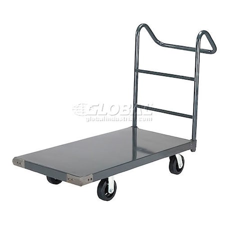 Global Industrial Platform Truck w/Steel Deck, 6 Rubber Casters with Ergo Handle, 48 x 24, 2000 Lb. Capacity 952123E